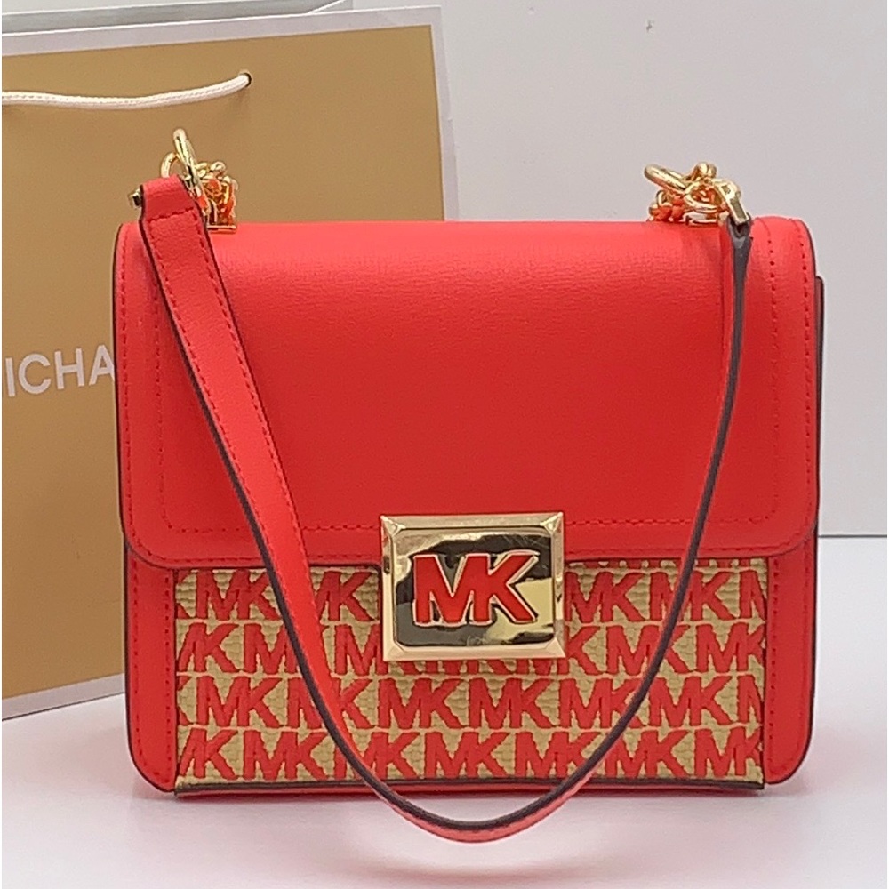 MICHAEL KORS SONIA SMALL SQUARE SHOULDER XBODY CORAL REEF COLOR